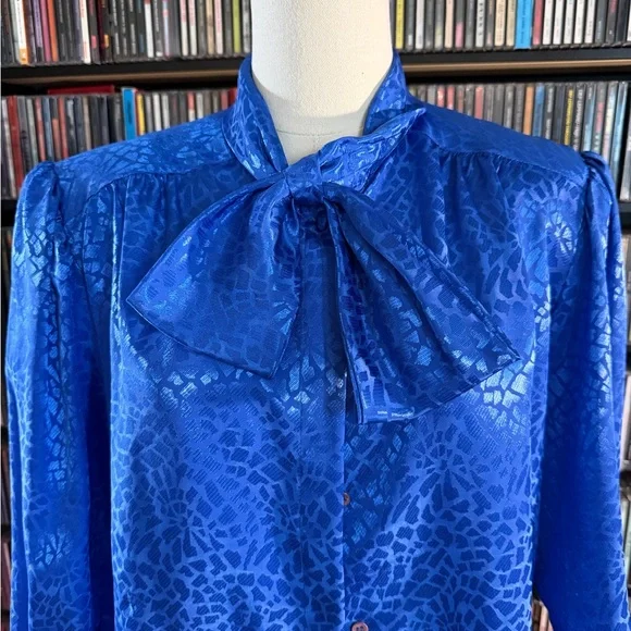 Josephine Royal Blue Blouse with Bow Accent - Picture 2 of 6